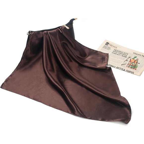 Women's Coffee Silk Feeling Scarf 23.6'' Square Satin Scarf Neck Head Bandana - Picture 6 of 7